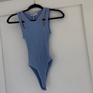 Zara Light Blue Ribbed One-Piece Swimsuit